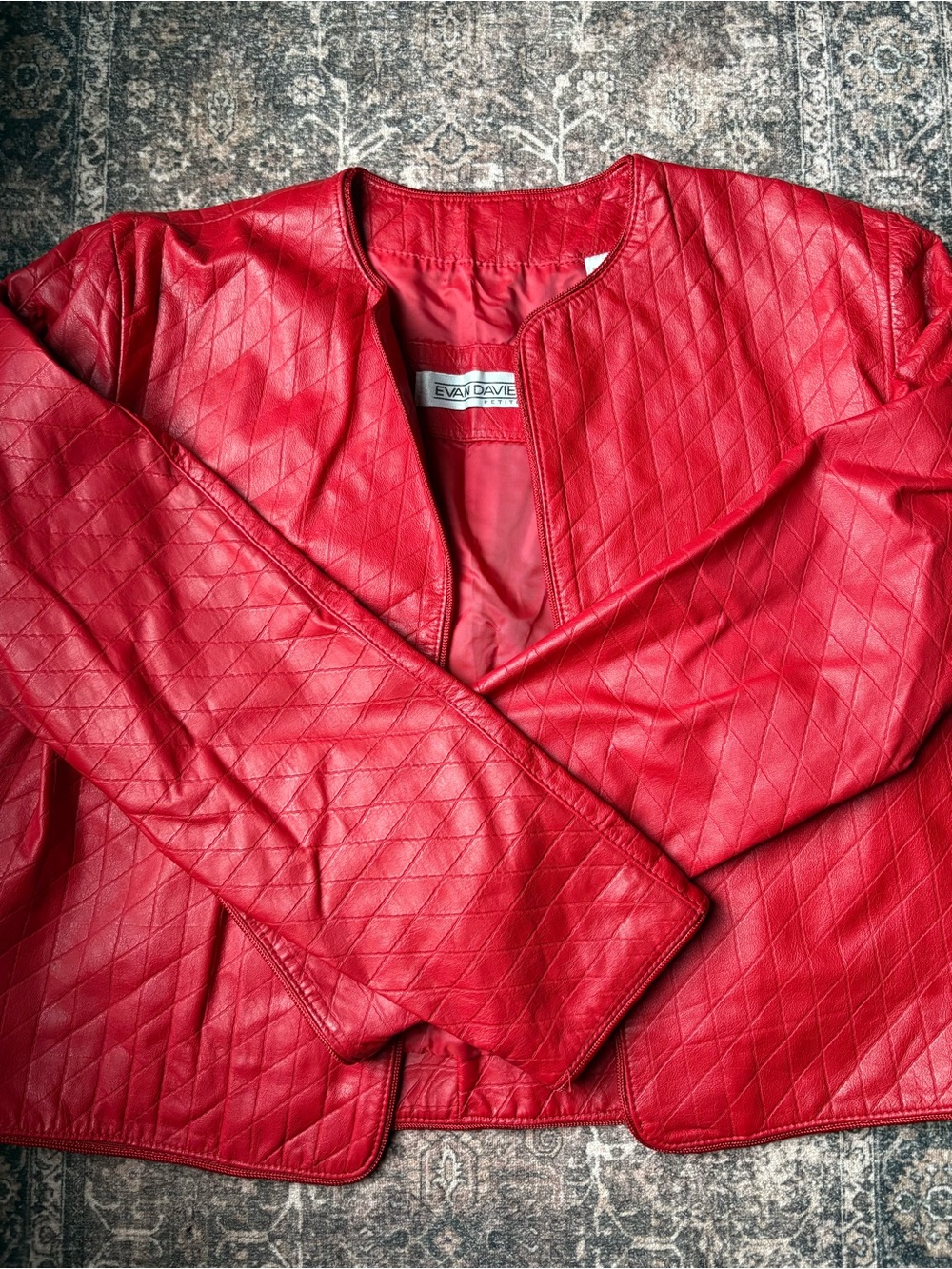 Evan Davies Petite Vintage Quilted Red Leather Jacket